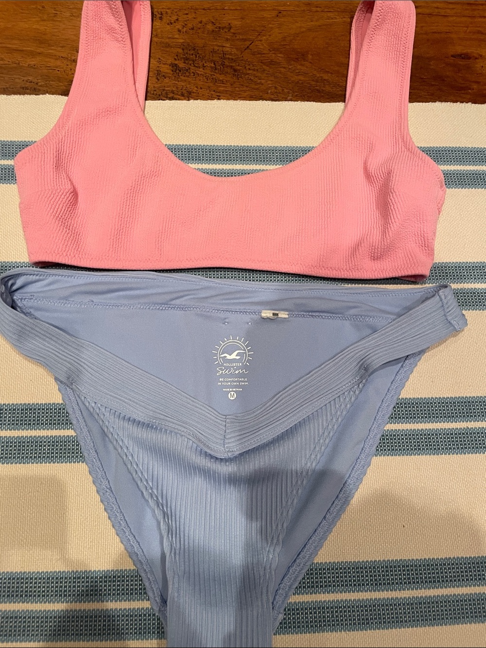 Two-Tone Women’s Scoop Bikini Set - Pink Top & Light Blue Bottom